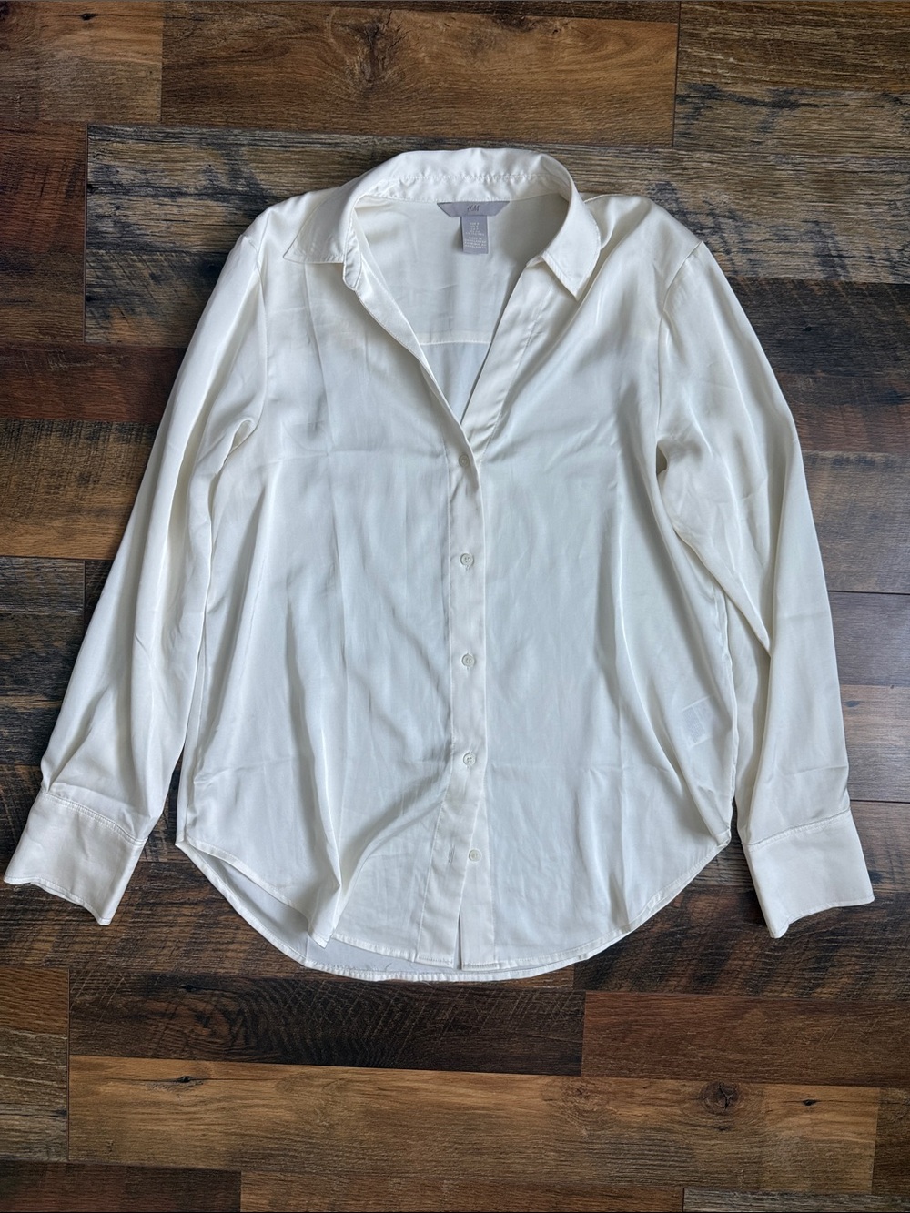 H&M Cream Long-Sleeve Button-Up Satin Shirt